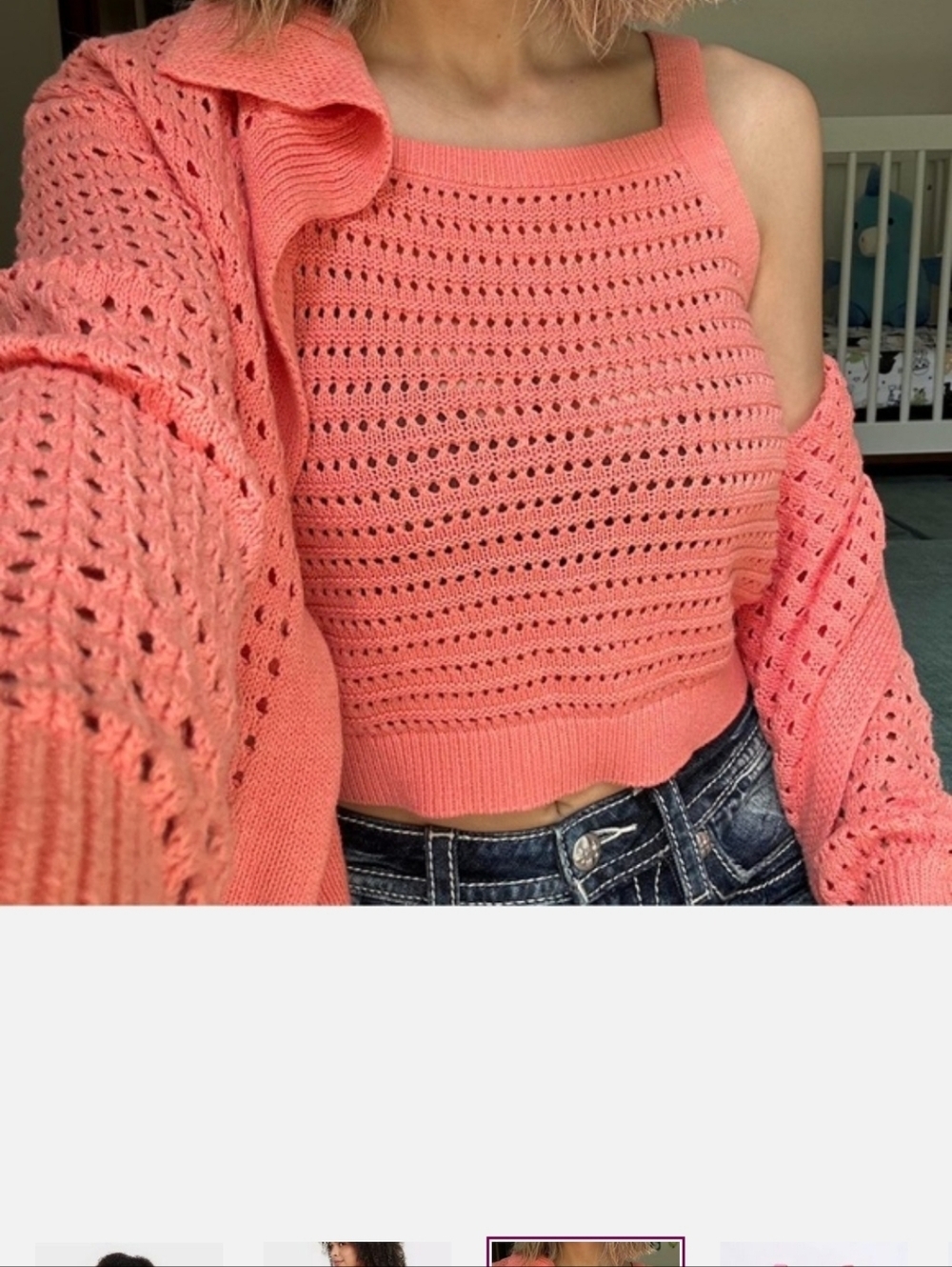 NWOT Universal Threads Bright Coral Women's Crochet Knit Crop Tank Top Size L